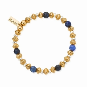Gold And Silver Corrugated Disc Sodalite Bracelet GMBSCD