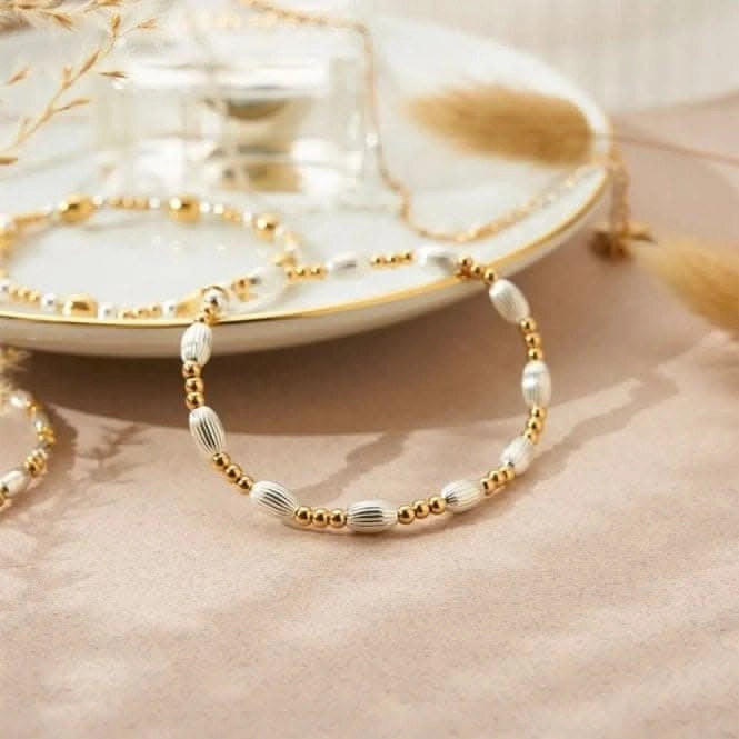 Gold And Silver Corrugated Oval Bracelet GMBCOVAL
