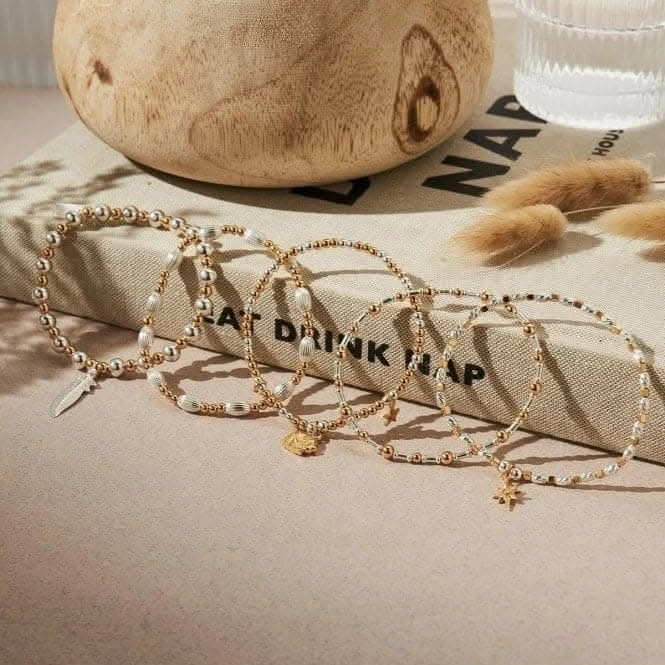 Gold And Silver Lucky Stack Of 5 Bracelets GMBSTA5L
