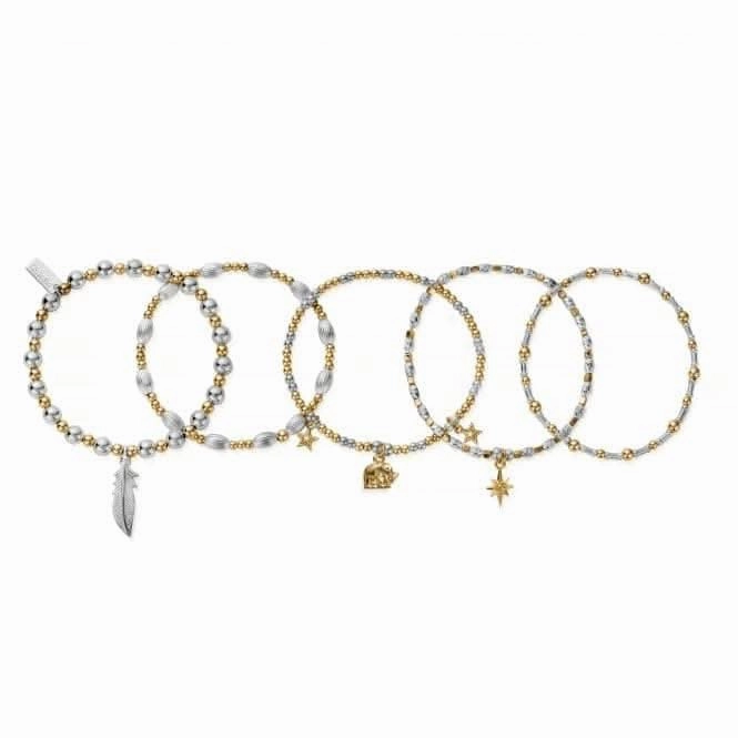 Gold And Silver Lucky Stack Of 5 Bracelets GMBSTA5L