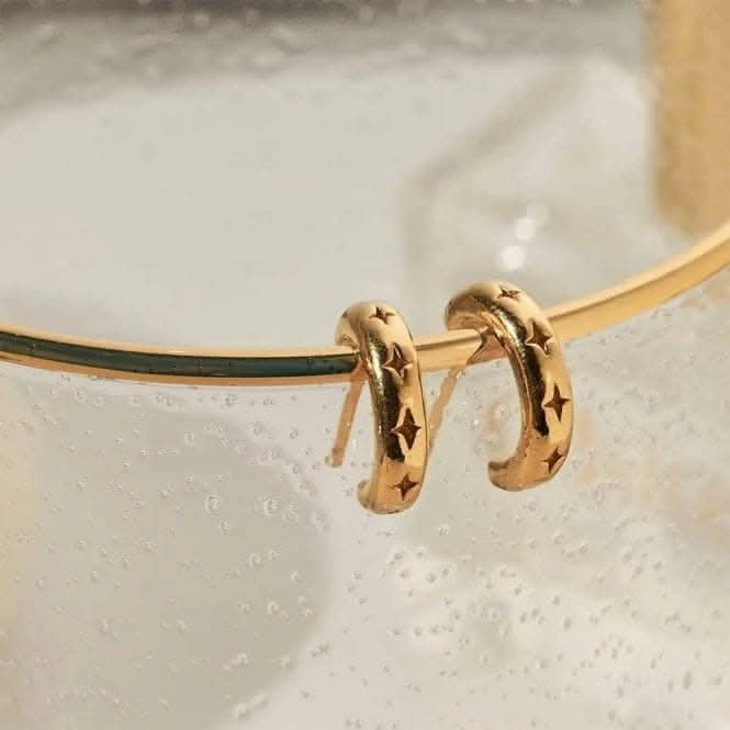 Gold Cut Out North Star Huggie Hoop Earrings GEH3323