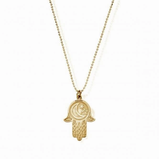Gold Diamond Cut Moon & Stars Hamsa Hand Pendant GCDC1618