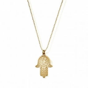 Gold Diamond Cut Moon & Stars Hamsa Hand Pendant GCDC1618