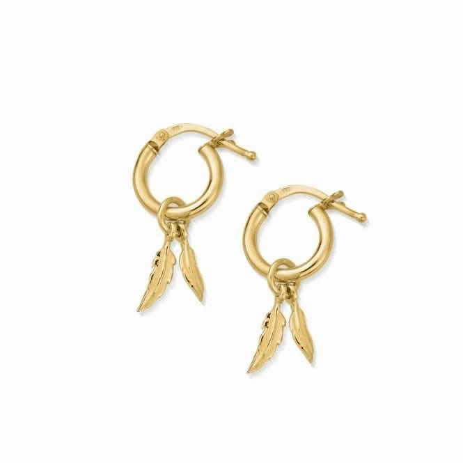 Gold Double Feather Small Hoop Earrings GEH1096
