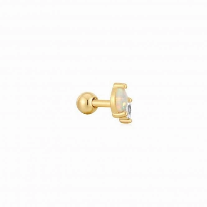 Gold Kyoto Opal And Sparkle Marquise Barbell Single Earring E047-07G