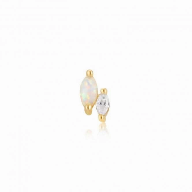 Gold Kyoto Opal And Sparkle Marquise Barbell Single Earring E047-07G