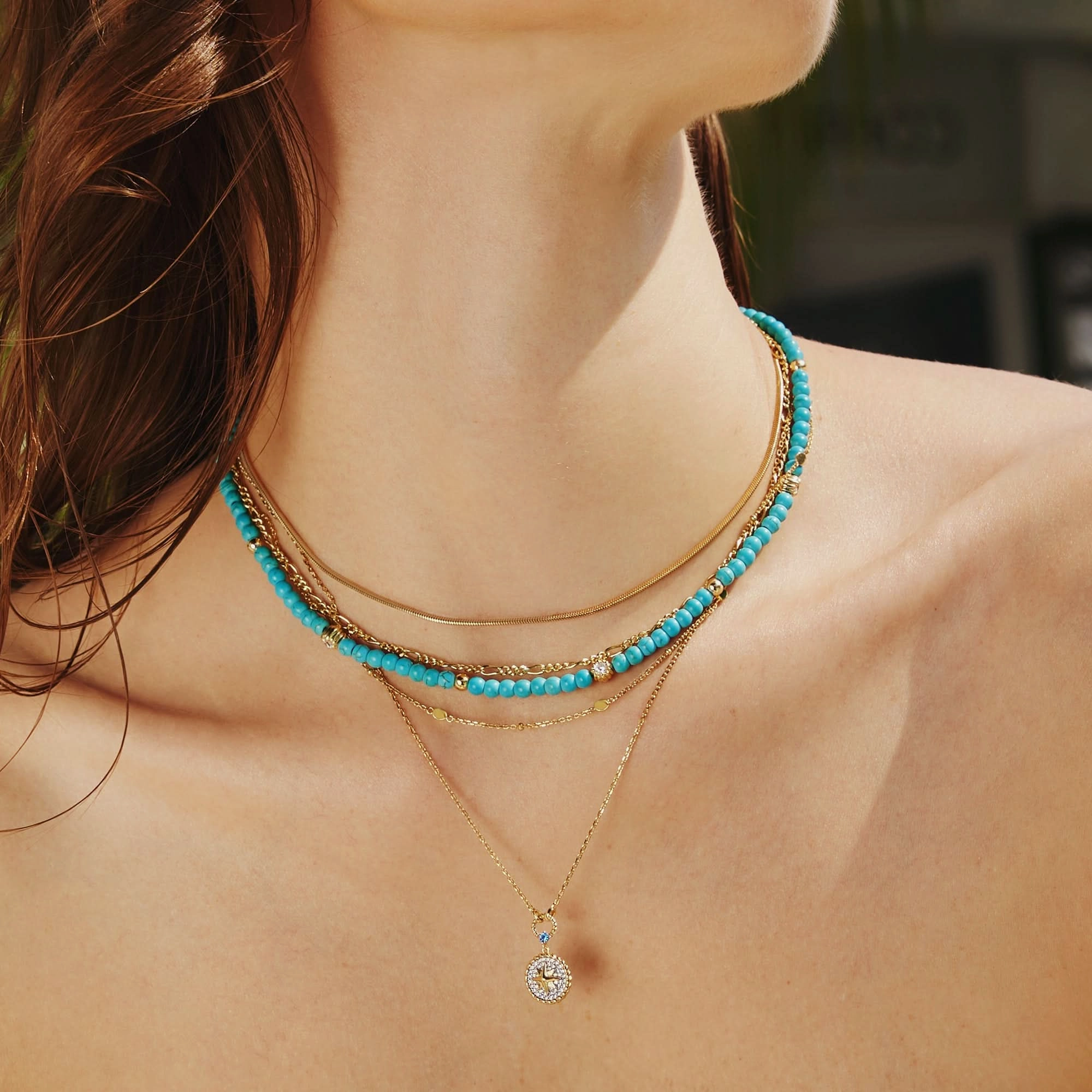 Gold Lab Created Turquoise Necklace N063-03G