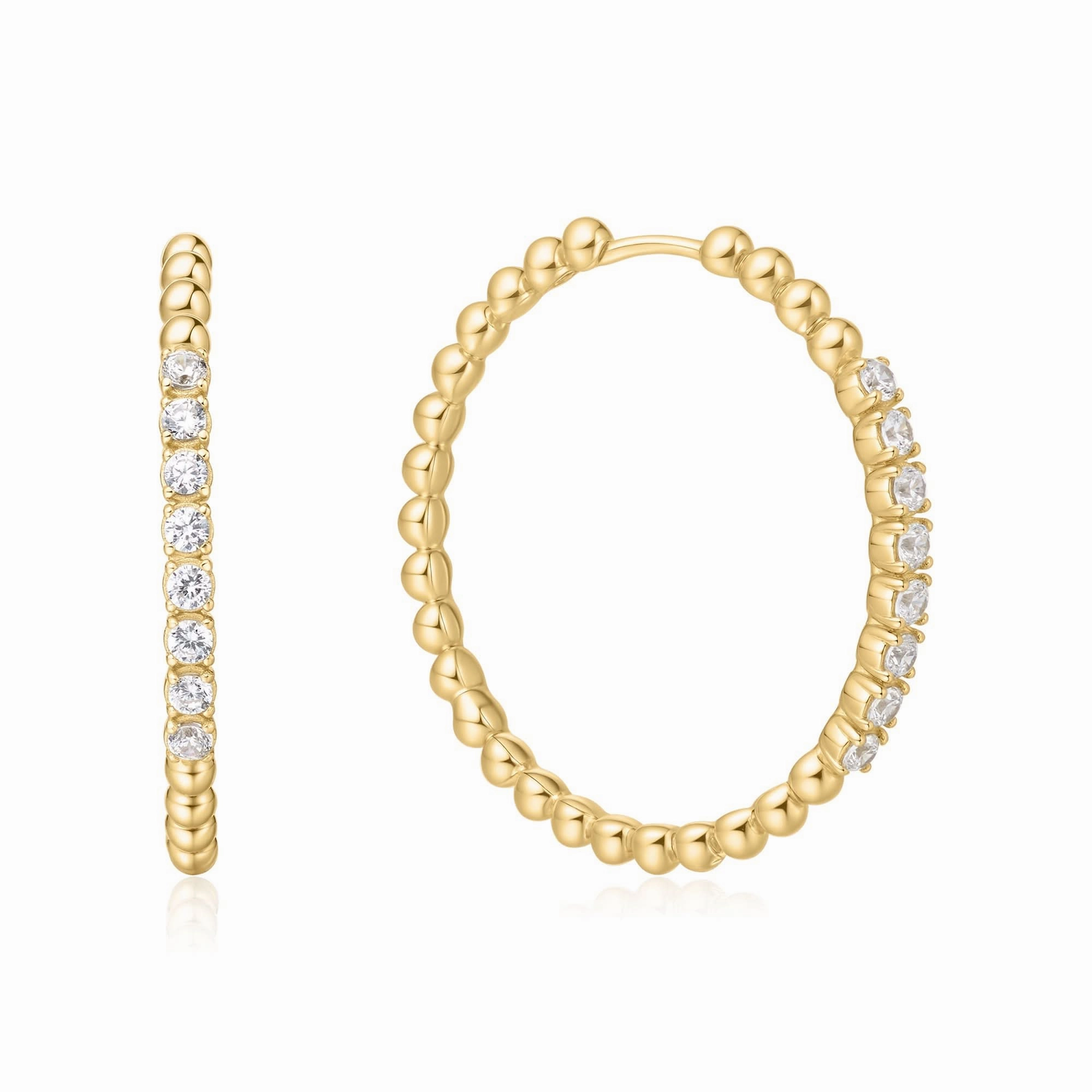 Gold Large Claw Sphere Beaded Hoop Earrings E065-05G
