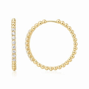 Gold Large Claw Sphere Beaded Hoop Earrings E065-05G