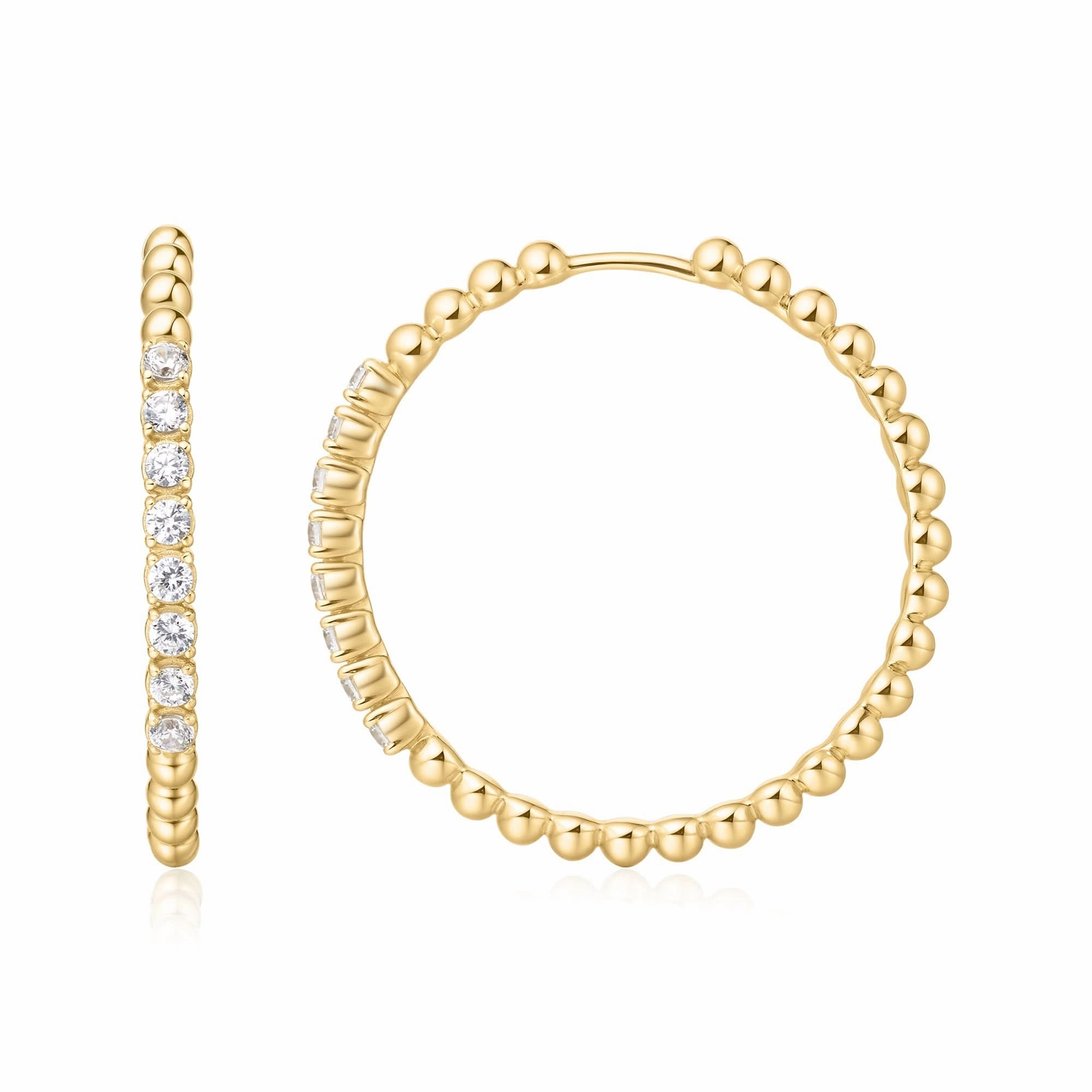 Gold Large Claw Sphere Beaded Hoop Earrings E065-05G