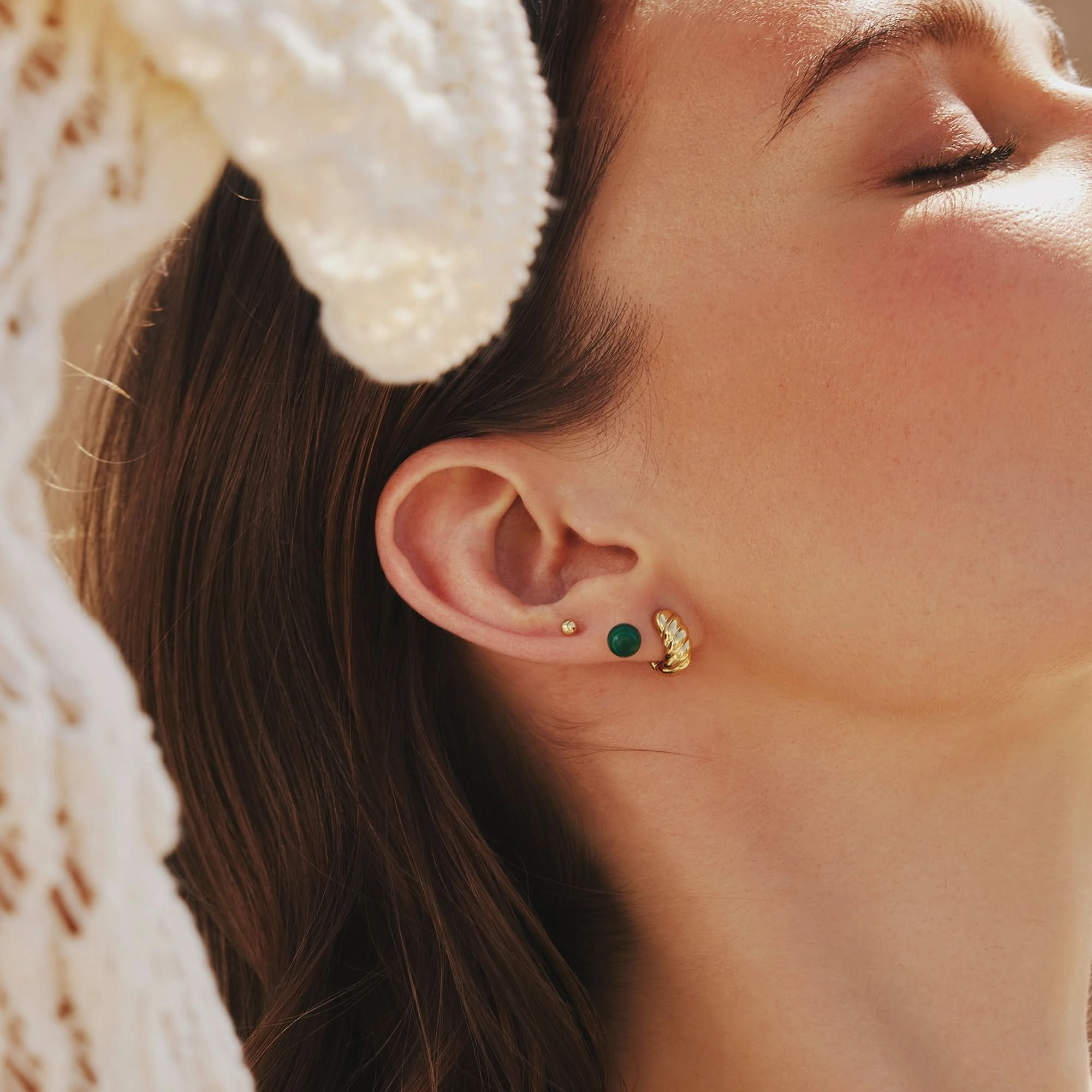 Gold Malachite Sphere Stud Earrings E063-02G