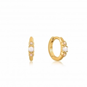 Gold Mother Of Pearl And Kyoto Opal Huggie Hoop Earrings E034-03G