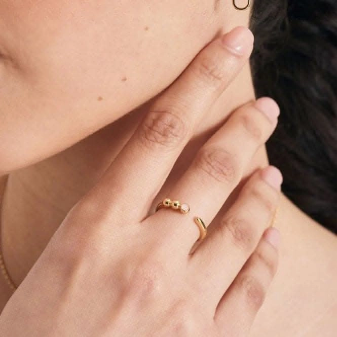Gold Orb Rose Quartz Adjustable Ring R045-01G-RQ