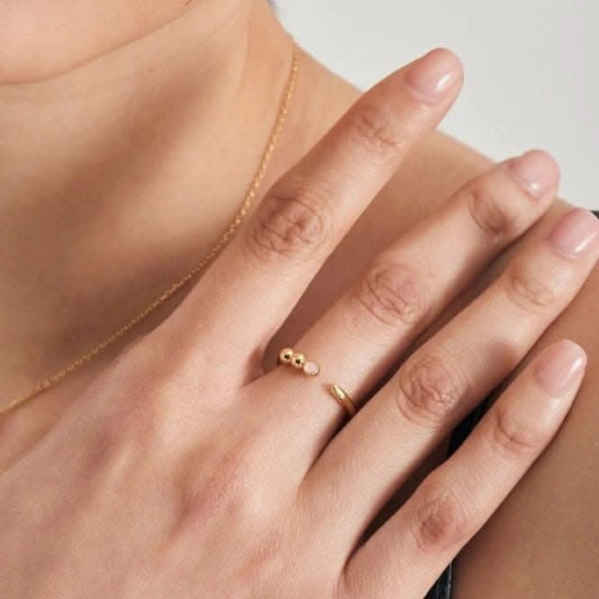Gold Orb Rose Quartz Adjustable Ring R045-01G-RQ