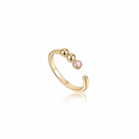Gold Orb Rose Quartz Adjustable Ring R045-01G-RQ