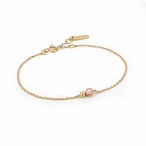 Gold Orb Rose Quartz Chain Bracelet B045-01G-RQ