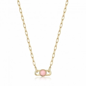 Gold Orb Rose Quartz Link Necklace N045-05G-RQ