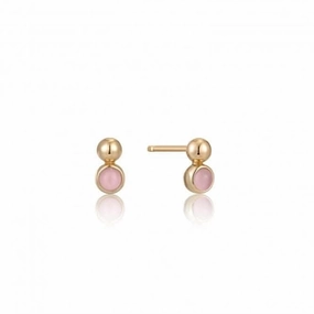 Gold Orb Rose Quartz Stud Earrings E045-01G-RQ