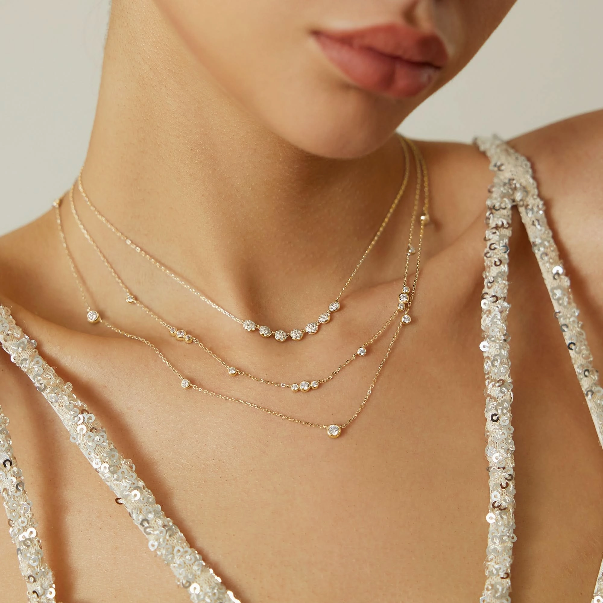 Gold Pav Multi Beaded Chain Necklace N065-07G