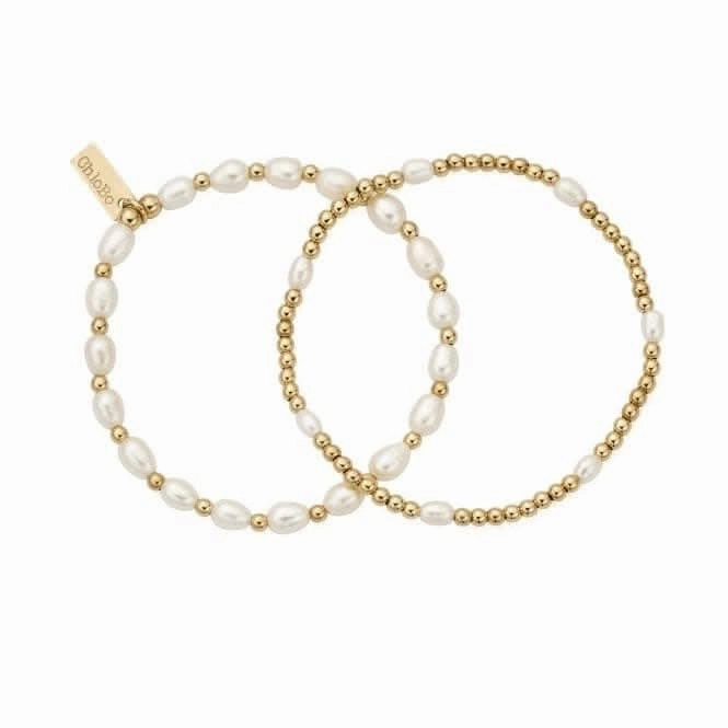 Gold Pearl Set Of 2 Bracelets GBSETP