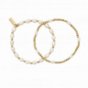 Gold Pearl Set Of 2 Bracelets GBSETP