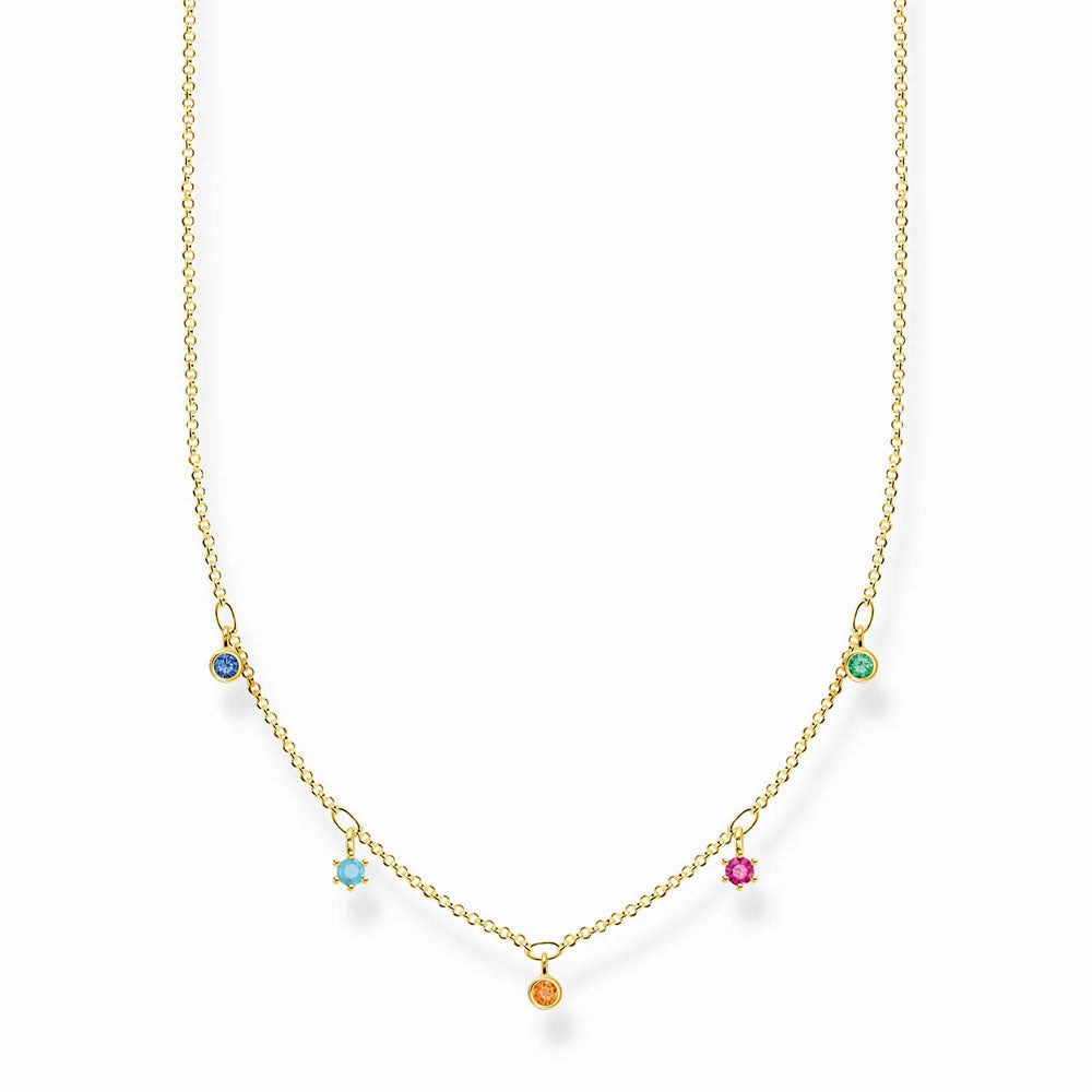 Gold Plated Sterling Silver Thomas Sabo Charm Club Coloured Zirconia Necklace 40-45cm