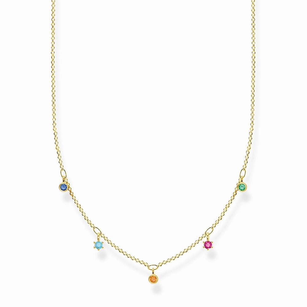 Gold Plated Sterling Silver Thomas Sabo Charm Club Coloured Zirconia Necklace 40-45cm