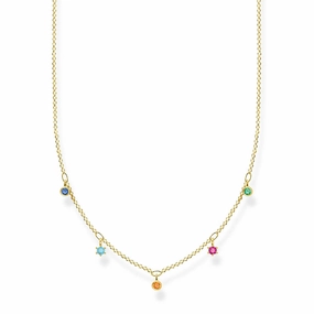 Gold Plated Sterling Silver Thomas Sabo Charm Club Coloured Zirconia Necklace 40-45cm