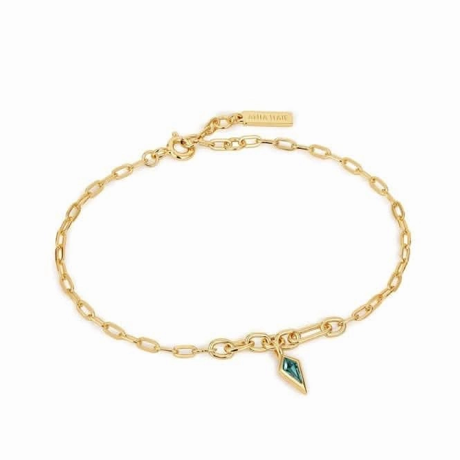 Gold Teal Sparkle Drop Pendant Chunky Chain Bracelet B041-01G-G
