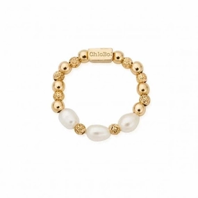 Gold Triple Pearl Sparkle Ring