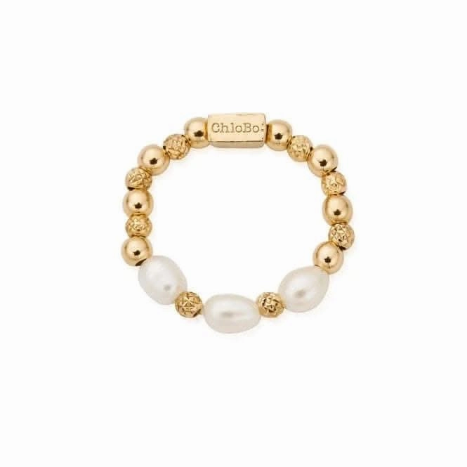 Gold Triple Pearl Sparkle Ring