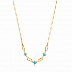 Gold Turquoise Link Necklace N033-03G