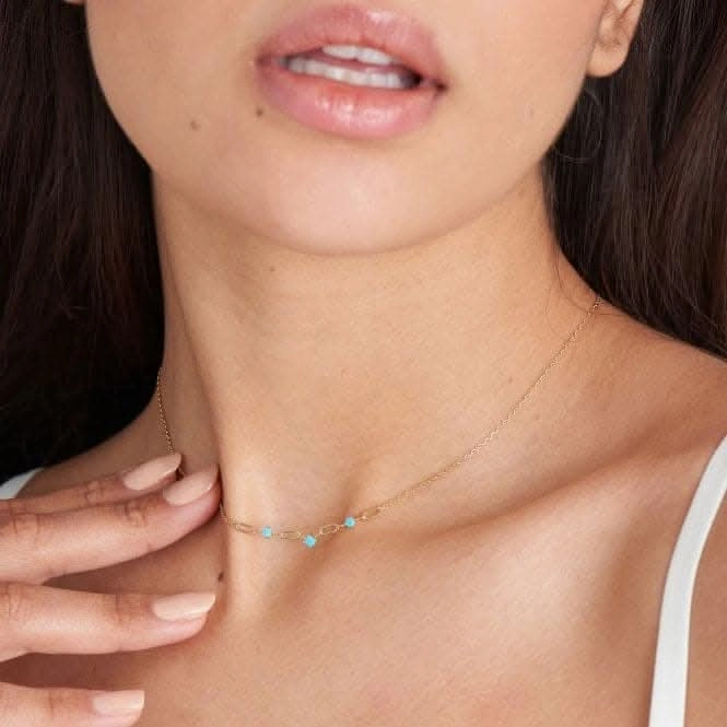 Gold Turquoise Link Necklace N033-03G