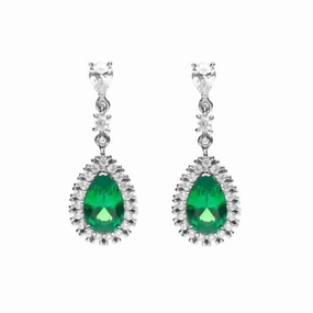 Green Teardrop Pave Surround Earrings E6053