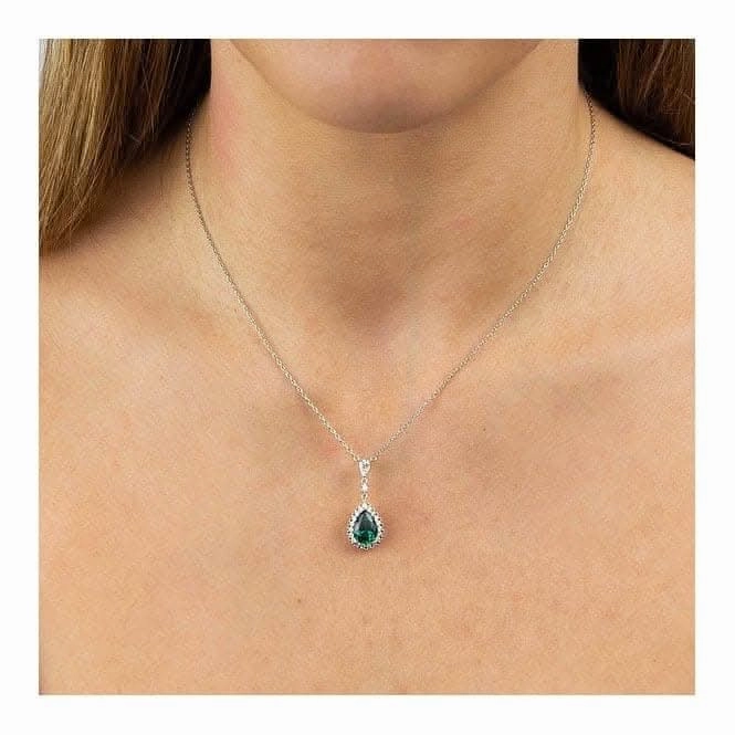 Green Teardrop With Pave Surround Necklace N4465