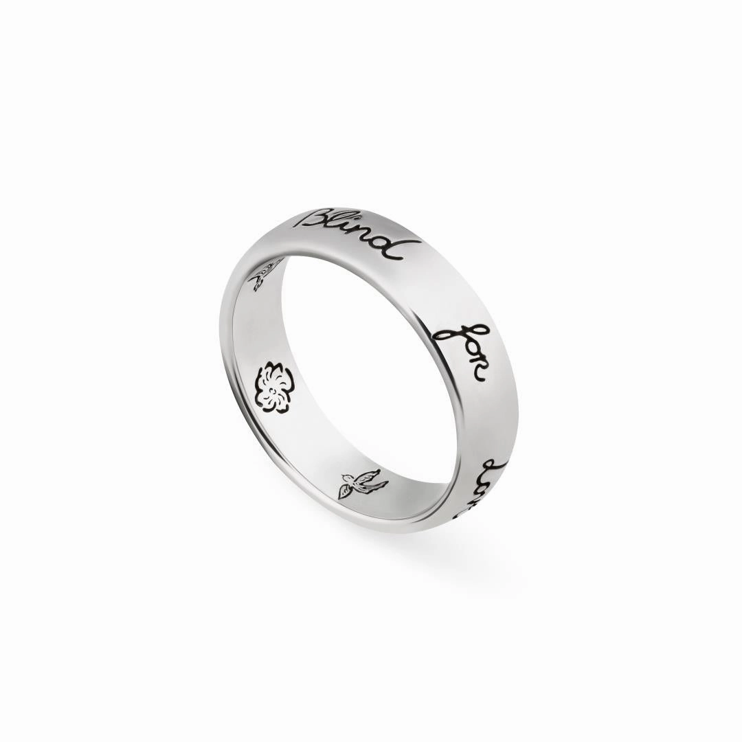 Gucci Blind For Love Sterling Silver Engraved 5mm Ring D