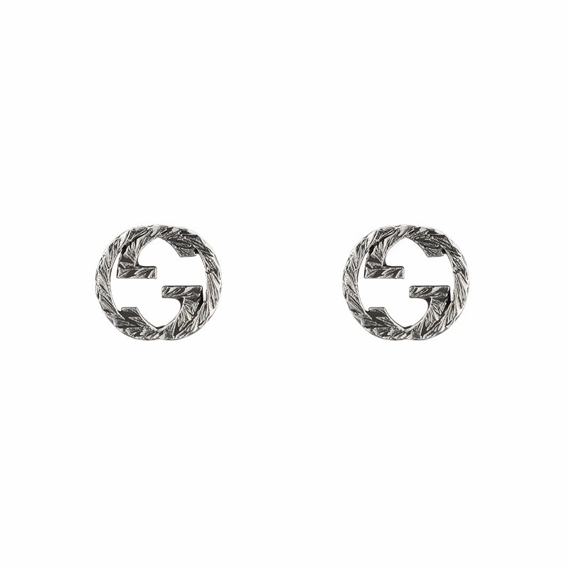 Gucci Interlocking G Motif Aged Sterling Silver Stud Earrings