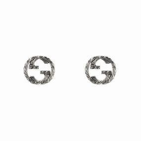 Gucci Interlocking G Motif Aged Sterling Silver Stud Earrings