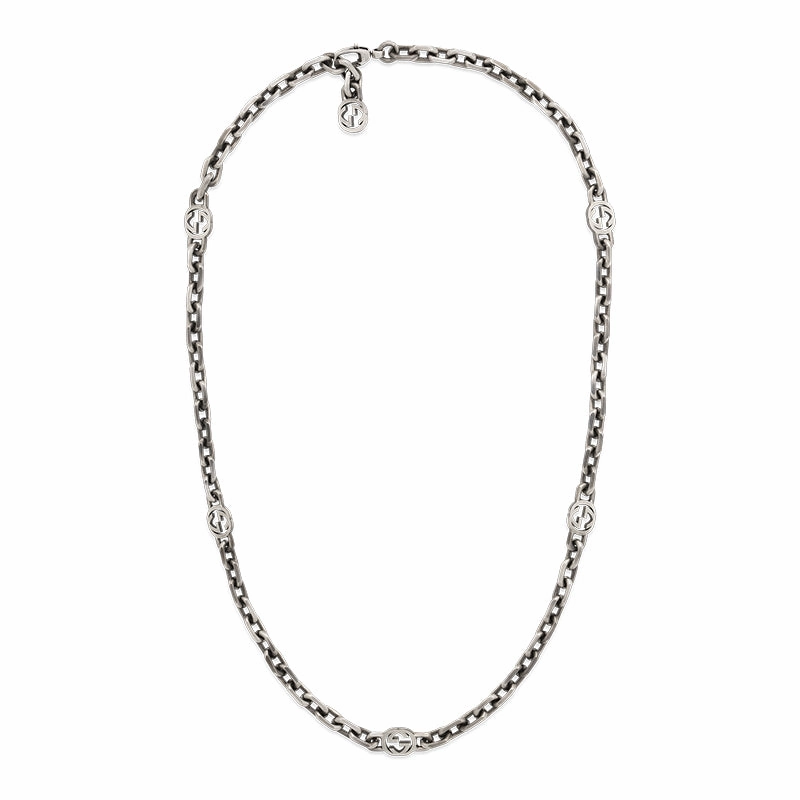 Gucci Interlocking Motif Aged Sterling Silver Necklace