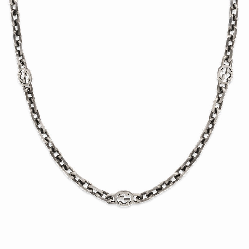 Gucci Interlocking Motif Aged Sterling Silver Necklace