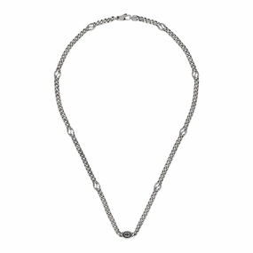 Gucci Interlocking Motif Sterling Silver Black Enamel Thin Necklace D