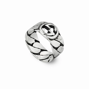 Gucci Interlocking Sterling Silver 8mm Wide Band Ring D