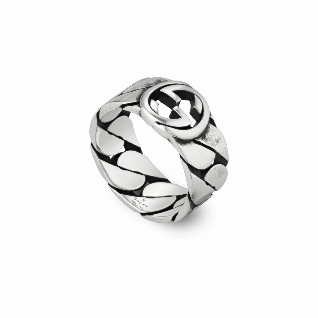 Gucci Interlocking Sterling Silver 8mm Wide Band Ring D