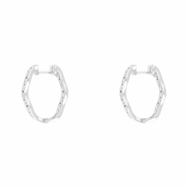 Hans D Krieger 18ct White Gold 1.53ct Diamond Wave Hoop Earrings