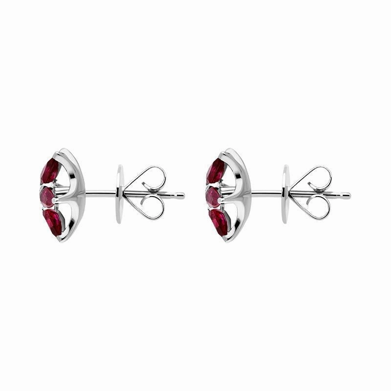 Hans D. Krieger 18ct White Gold 1.90ct Ruby Diamond Flower Stud Earrings