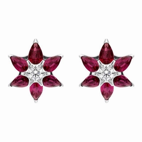 Hans D. Krieger 18ct White Gold 1.90ct Ruby Diamond Flower Stud Earrings