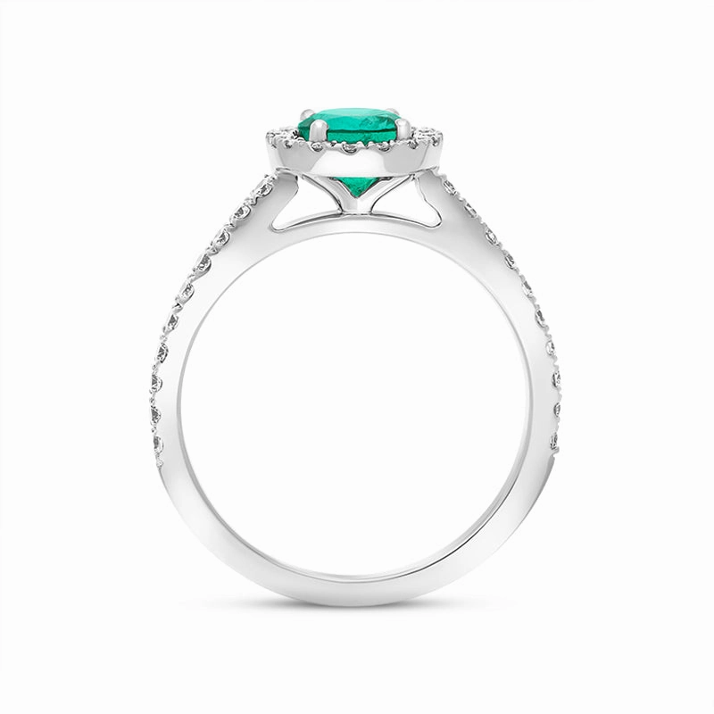 Hans D Krieger 18ct White Gold Emerald Diamond Shoulder Set Round Cluster Ring