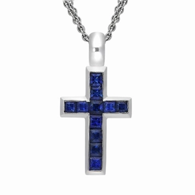 Hans D Krieger 18ct White Gold Sapphire Diamond Double Sided Cross Necklace
