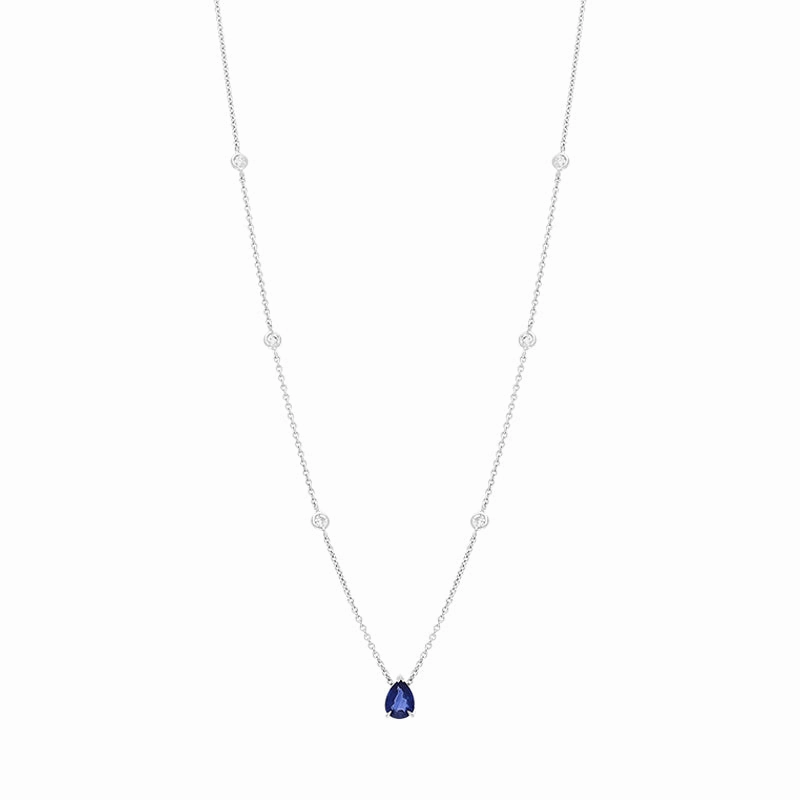 Hans D Krieger 18ct White Gold Sapphire Diamond Pear Drop Necklace