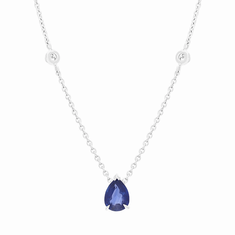 Hans D Krieger 18ct White Gold Sapphire Diamond Pear Drop Necklace